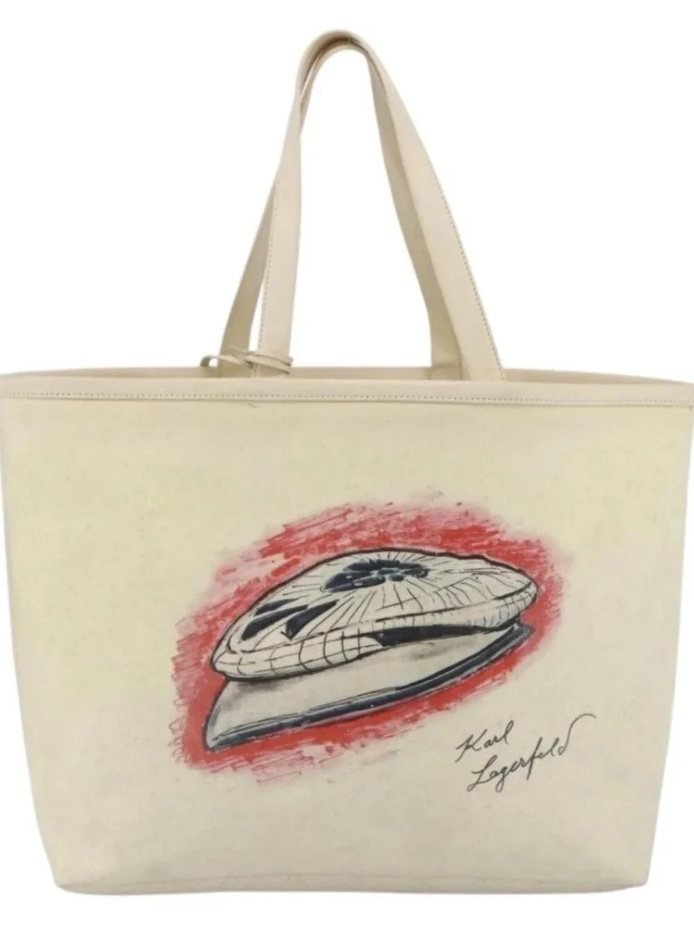 CHANEL Tote Bag Canvas Leather White Silver CC Auth bs33806